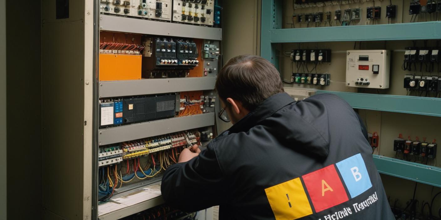 En skicklig elektriker arbetar noggrant på en elektrisk kontrollpanel och organiserar en labyrint av färgade ledningar och sofistikerad utrustning för en ledande elfirma.